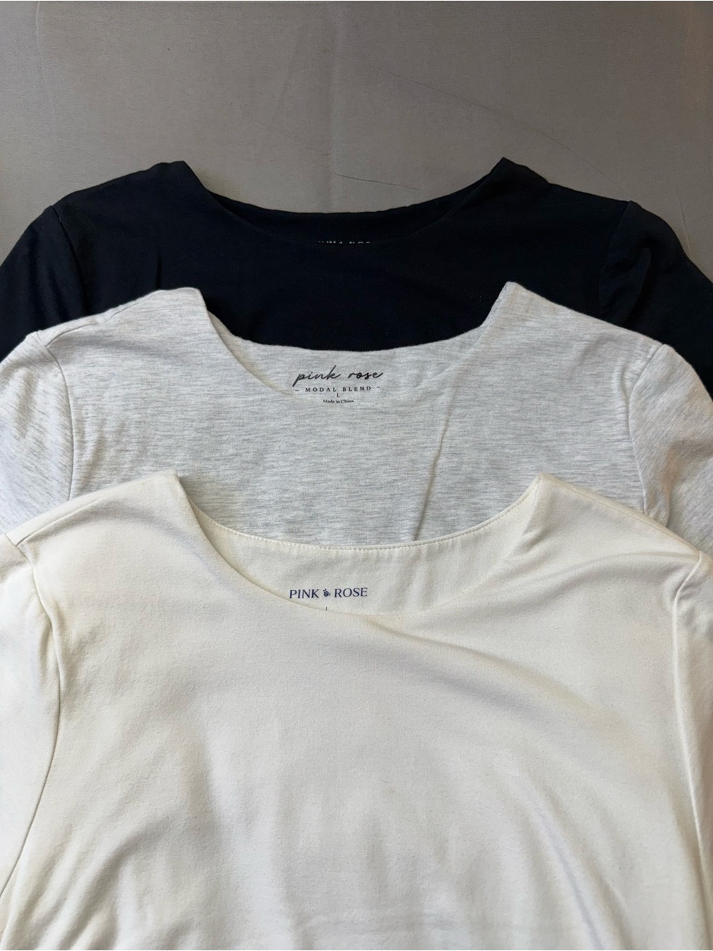 Pink Rose Women's Basic Tee Pack - White, Light Gray, Black - Picture 2 of 14